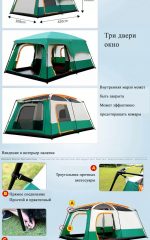 Палатка для кемпинга, 10-12 человек, полный рост, качественный материал , водостойкая . — изображение 9