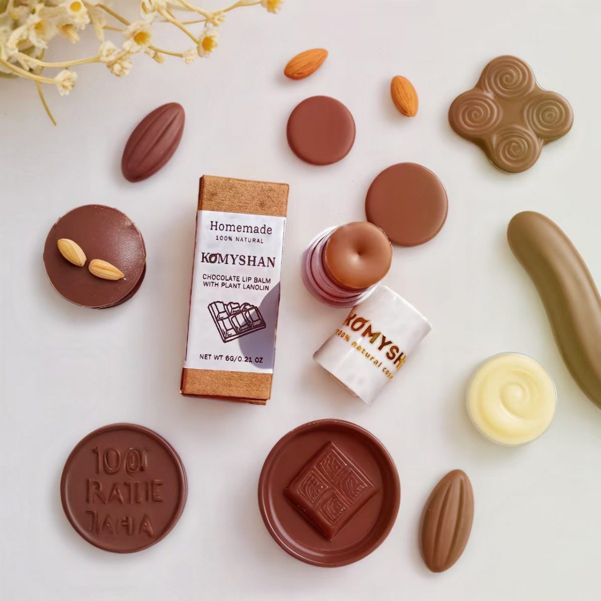 Натуральный шоколадный бальзам для губ KOMYSHAN HandMade с растительным ланолином — изображение 2