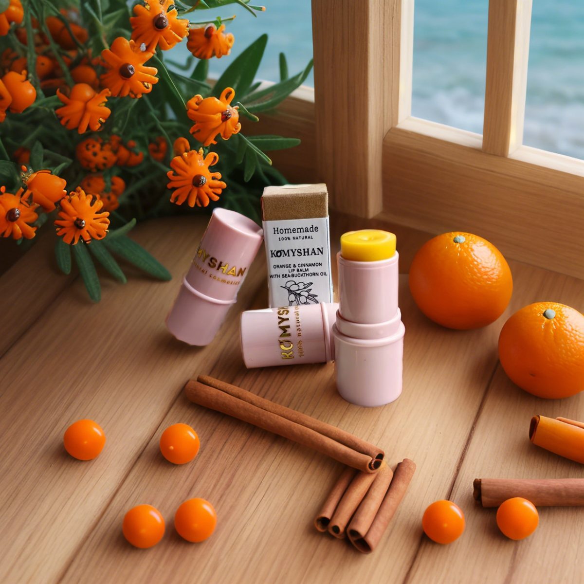 Натуральный бальзам для губ Komyshan HandMade "Облепиха + Апельсин+ корица " — изображение 3