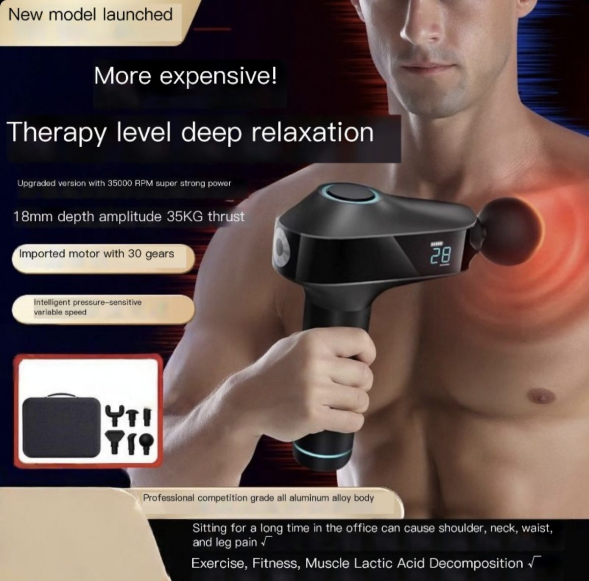 Электрический профессиональный массажер для глубокого мышечного воздействия KONKA W9 (35000 об/мин,30 уровней) — изображение 7