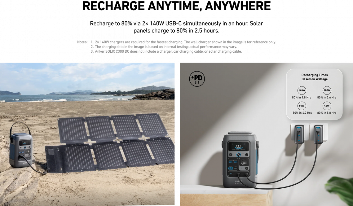 Портативная электростанция Anker SOLIX C300  DC 288Wh (90,000mAh) LiFePO4 + light — изображение 9
