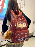 Рюкзак Capybara с мягкой игрушкой | Школьный рюкзак с капибарами красный — изображение 2