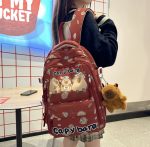 Рюкзак Capybara с мягкой игрушкой | Школьный рюкзак с капибарами красный — изображение 4