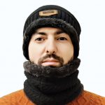 Зимний мужской комплект шапка + хомут (снуд), тёплый Чорний